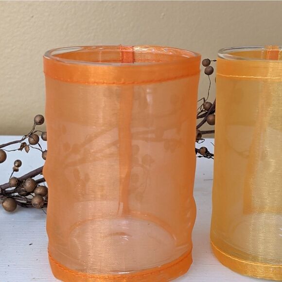 Vance Kitira Glass Votive Candle Holders With Shimmering Mesh Shades - Picture 3 of 5